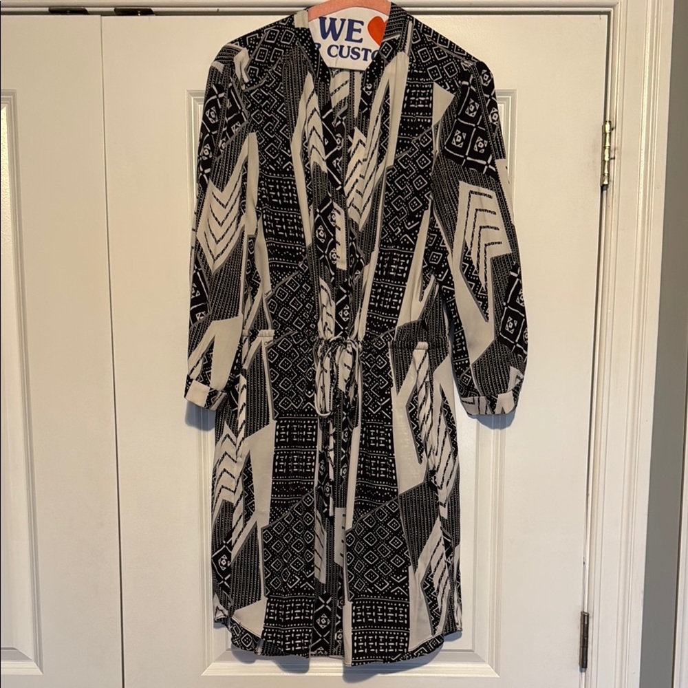 Diane von Furstenberg Black and White Geometric Print Shirt Dress